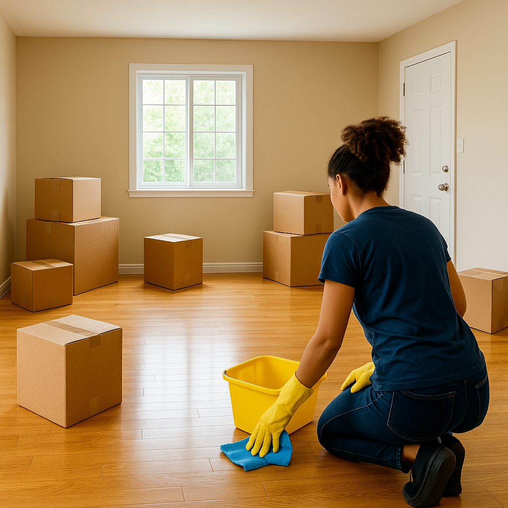 Moving boxes in a clean empty living room